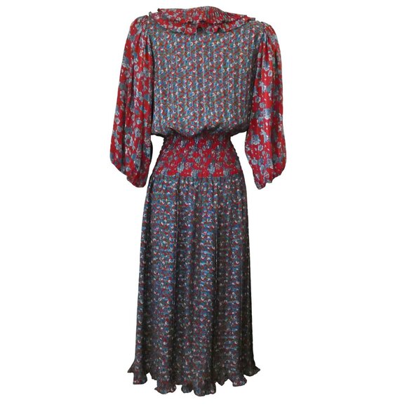 vtg 80s DIANE FREIS floral print pleated midi dress One Size - Picture 6 of 7